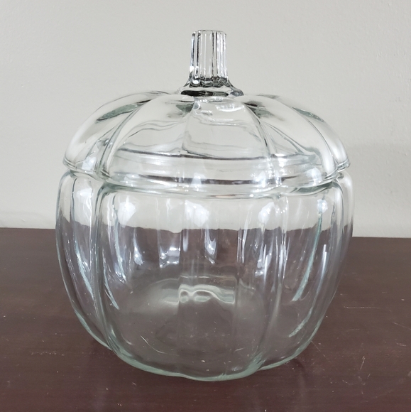 Anchor Hocking Vtg. Pumpkin Cookie Jar Clear Glass W/Lid & Box 3309G ~Pre-Owned - Picture 15 of 16